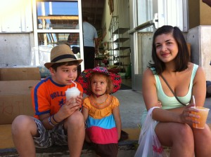 Ian, Imogene & Xochitl at the farmers market - among the many family, friends & colleagues we hosted